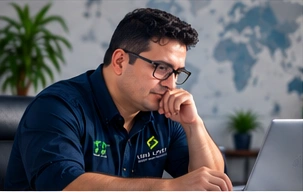 Luis López trabajando en su computadora